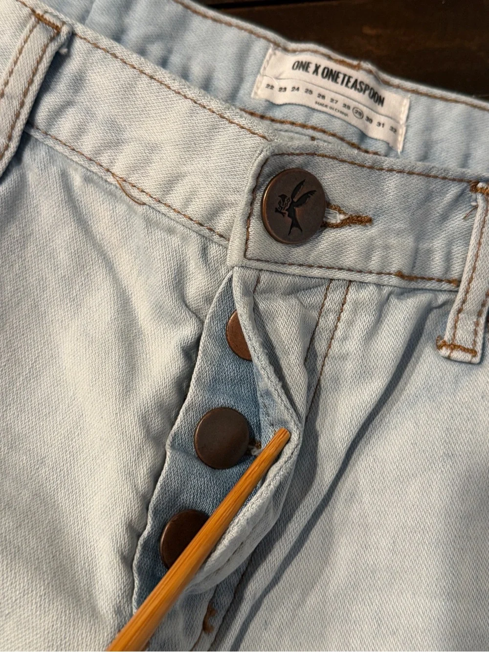 One Teaspoon Light Blue Button-Fly Denim Shorts